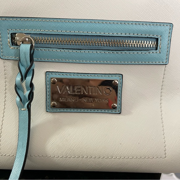Authentic Valentino Cynthia By Mario -Handbag Tote White And Blue - Picture 2 of 12